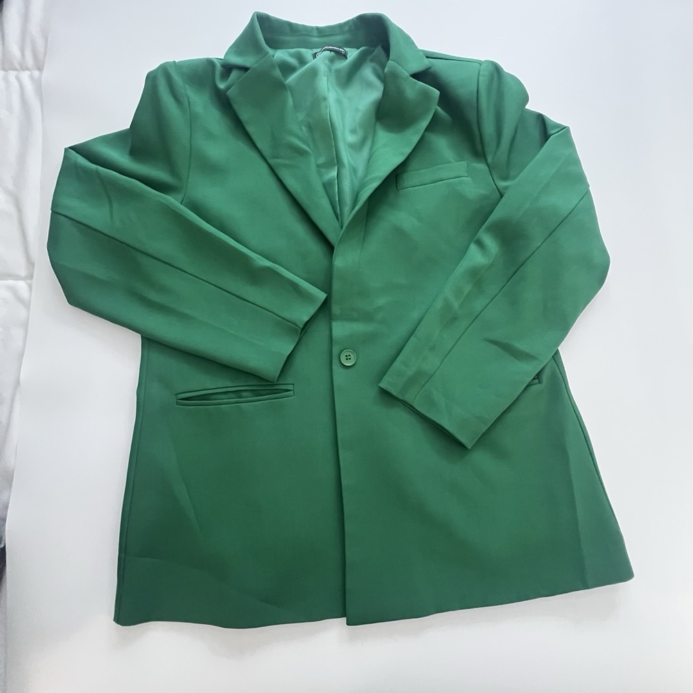 Womens Green Pant Suit Set Large Wide Leg Blazer Office Career Business Chic - Picture 3 of 12